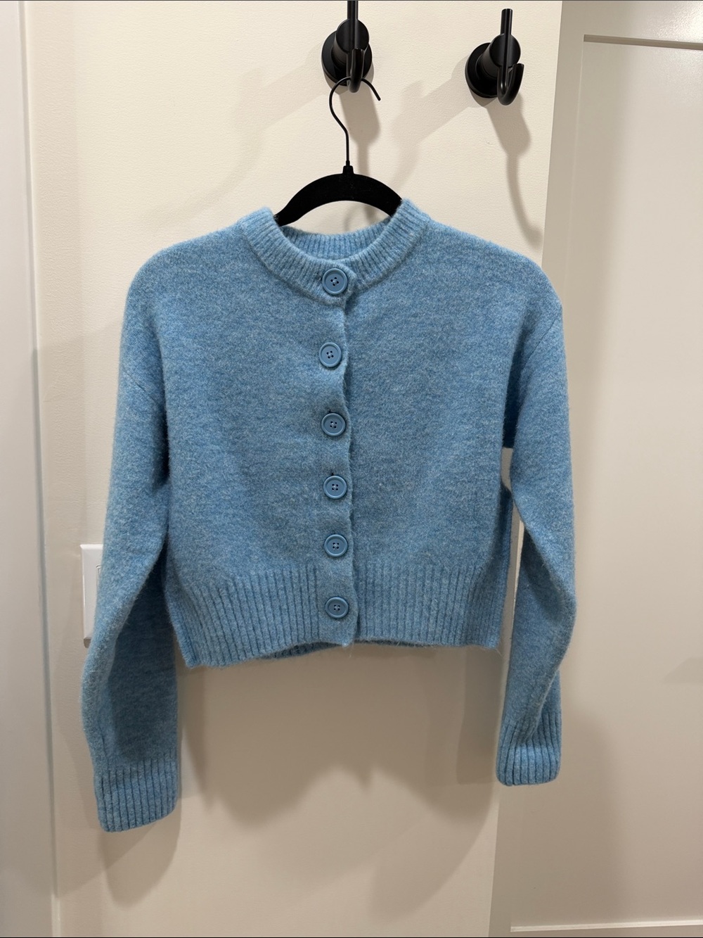 Zara Powder Blue Button-Up Cropped Cardigan